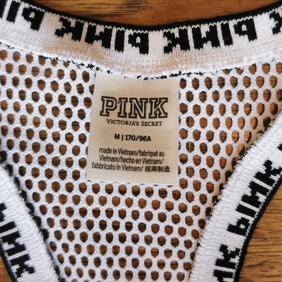 𝅺Pink Victoria's Secret Tank Retro White Mesh Medium - Picture 4 of 5